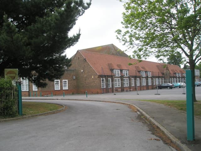 Entrance to Cowplain School — secondary academy on Durley Avenue